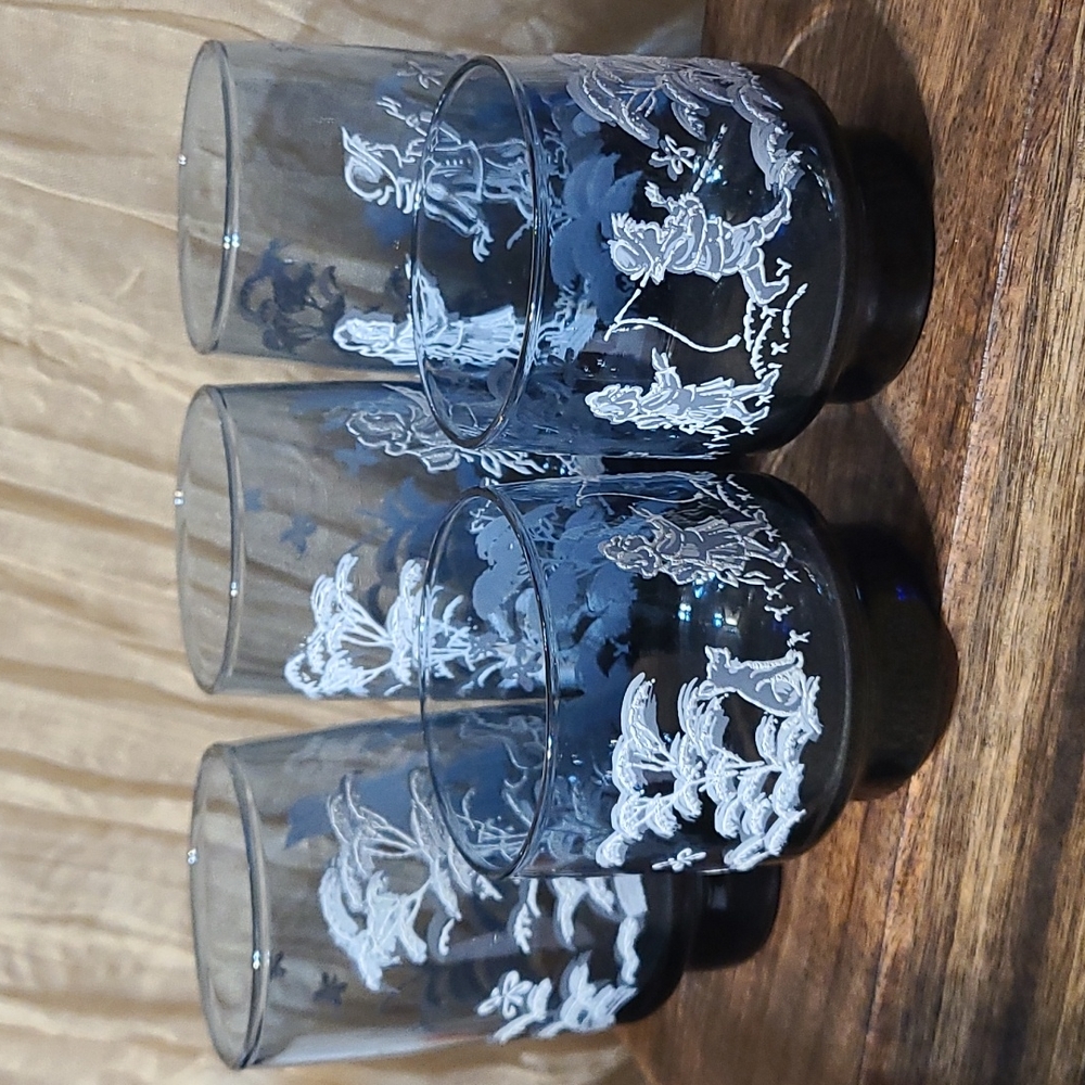 Libbey Vintage Mary Gregory Blue Accent Tumblers